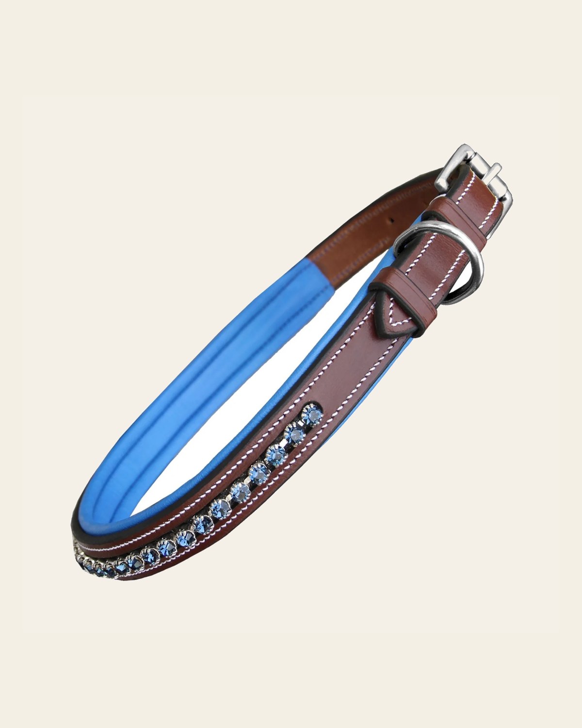 ExionPro Dark Blue Bling Dog Collar on a warm cream background