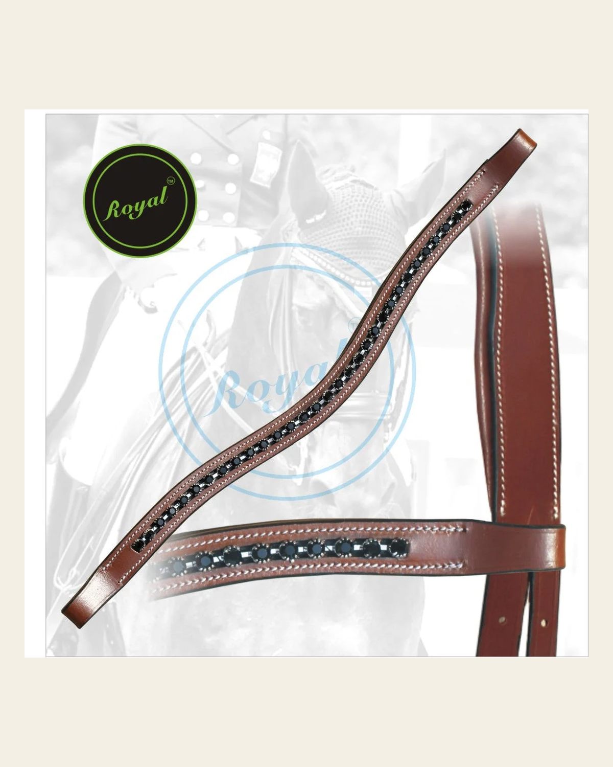 ExionPro Designer Perfect Black linked Crystal Browband on a warm cream background