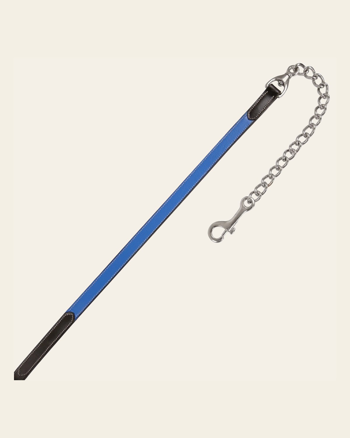 ExionPro Duo-Tone Leather Lead with Chain - Blue on a warm cream background