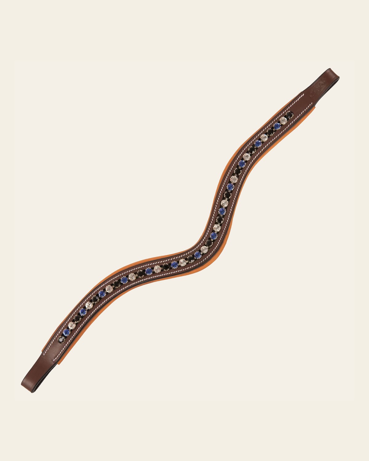 ExionPro Elegant, Attractive Blue, Black & Alternative Clear Crystal Browband on a warm cream background