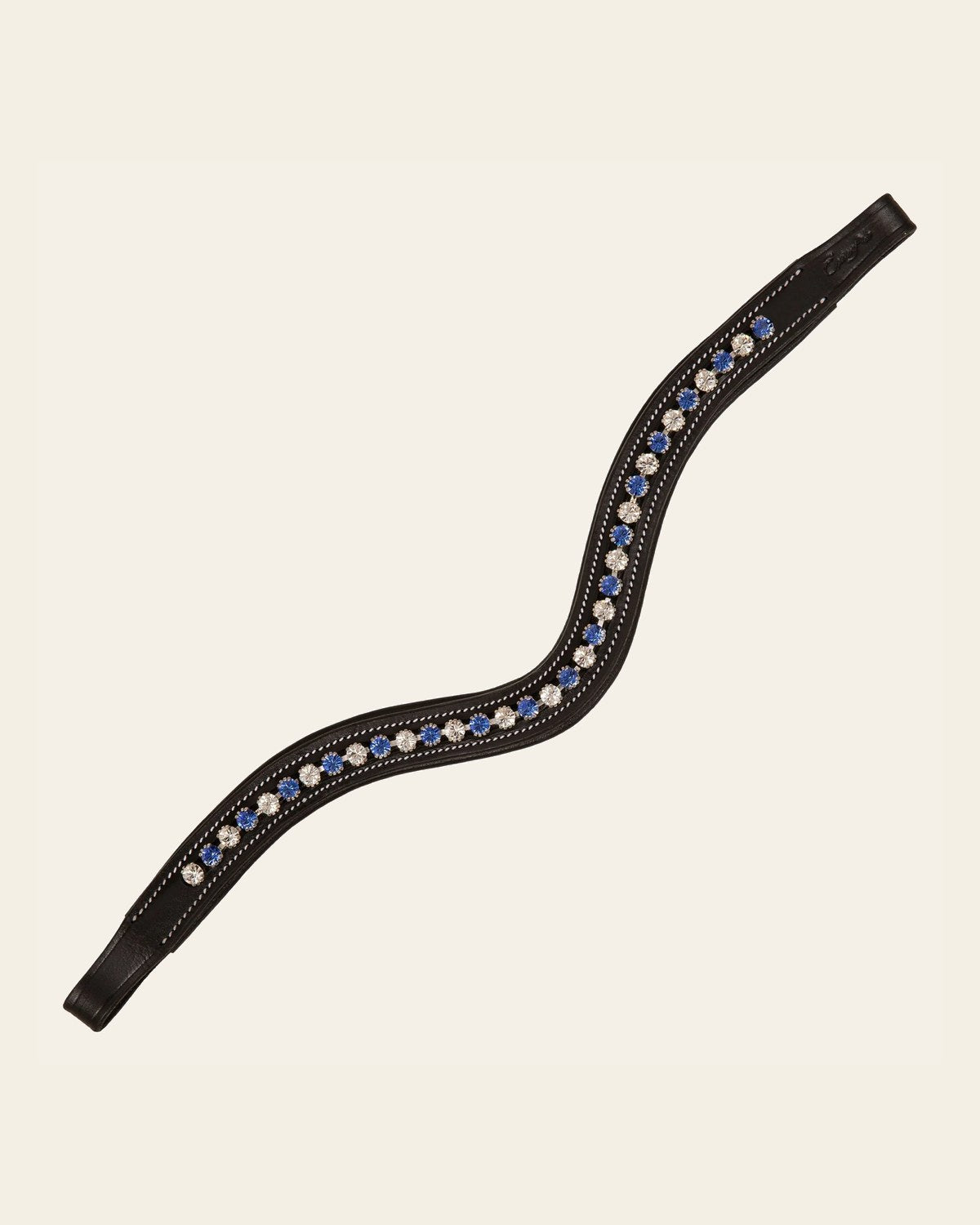 ExionPro Elegant Blue & Clear Crystal Browband on a warm cream background