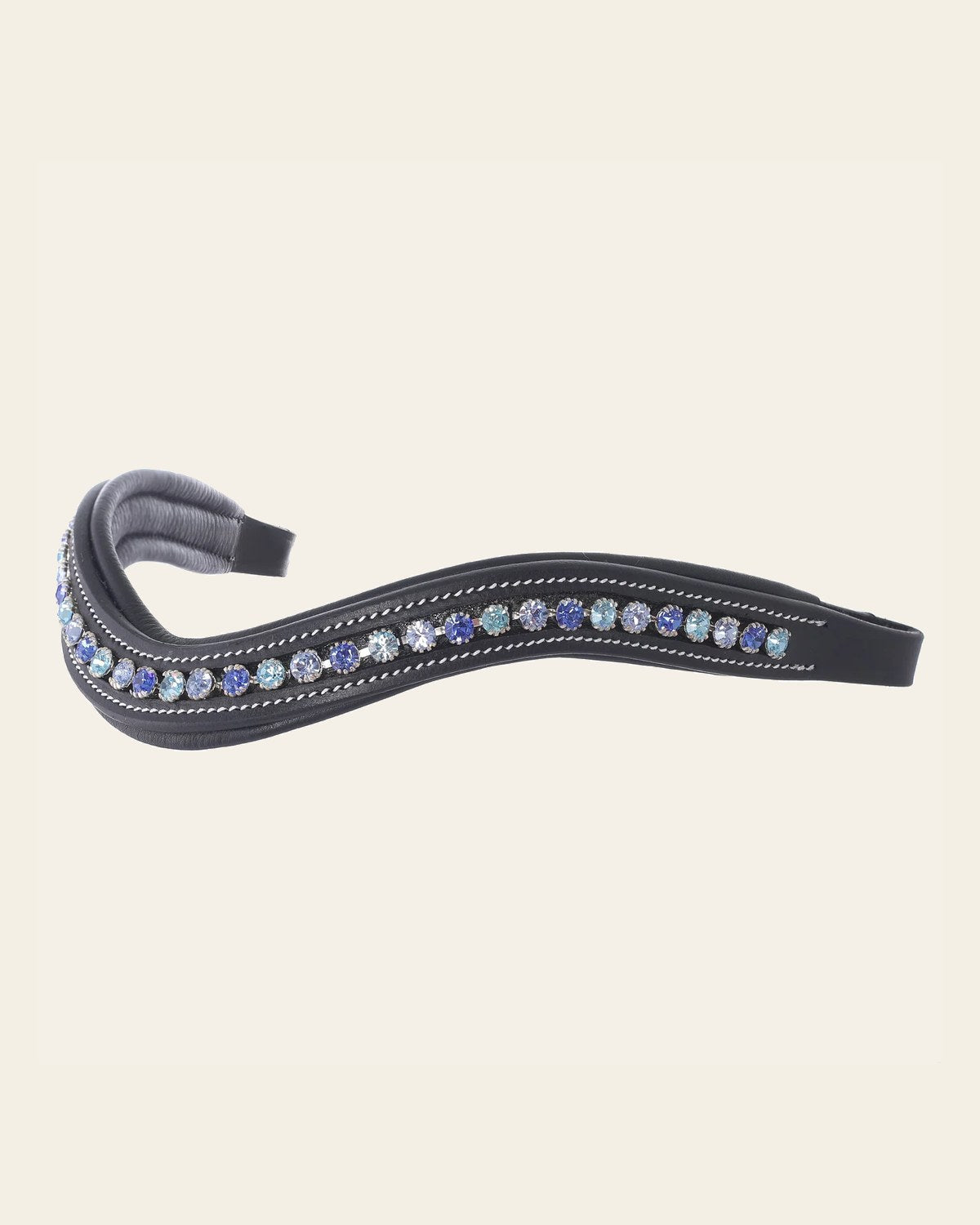 ExionPro Elegant Deep Curved Soft Padded Sapphire, Aqua Marine, Light Sapphire Colored Crystal on a warm cream background