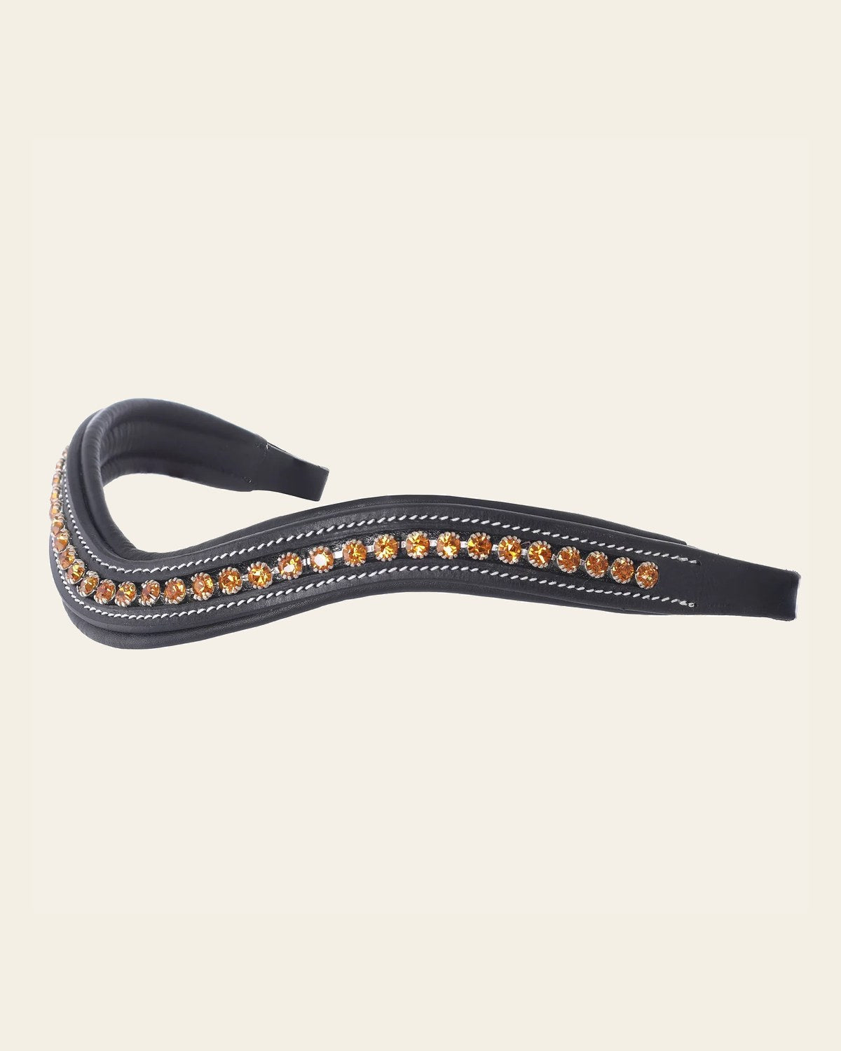 ExionPro Elegant Deep Curved Soft Padded Topaz Crystal Decorated Browband on a warm cream background