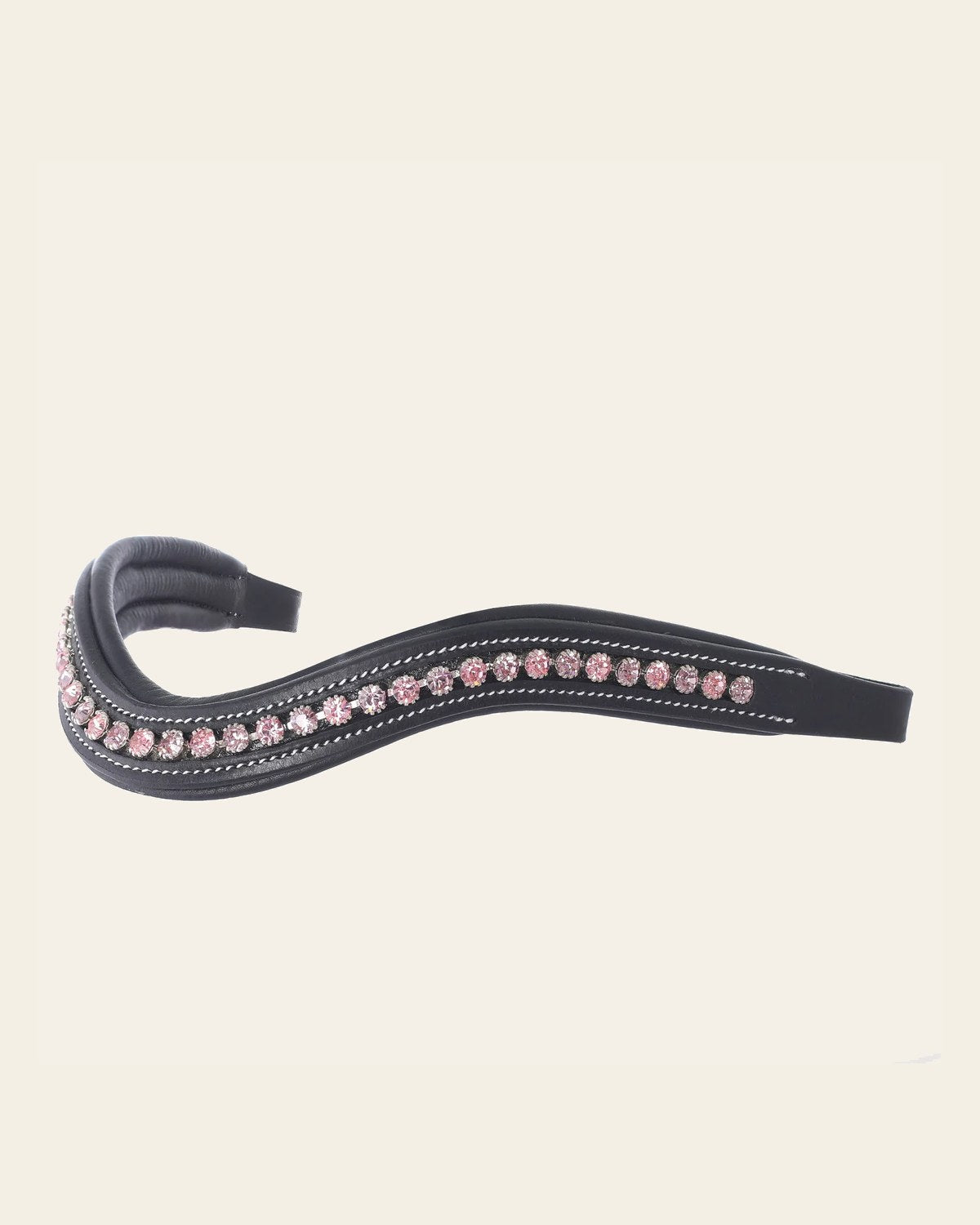 ExionPro Elegant Soft Padded Light Rose, Light Amethyst Colored Crystal Browband on a warm cream background