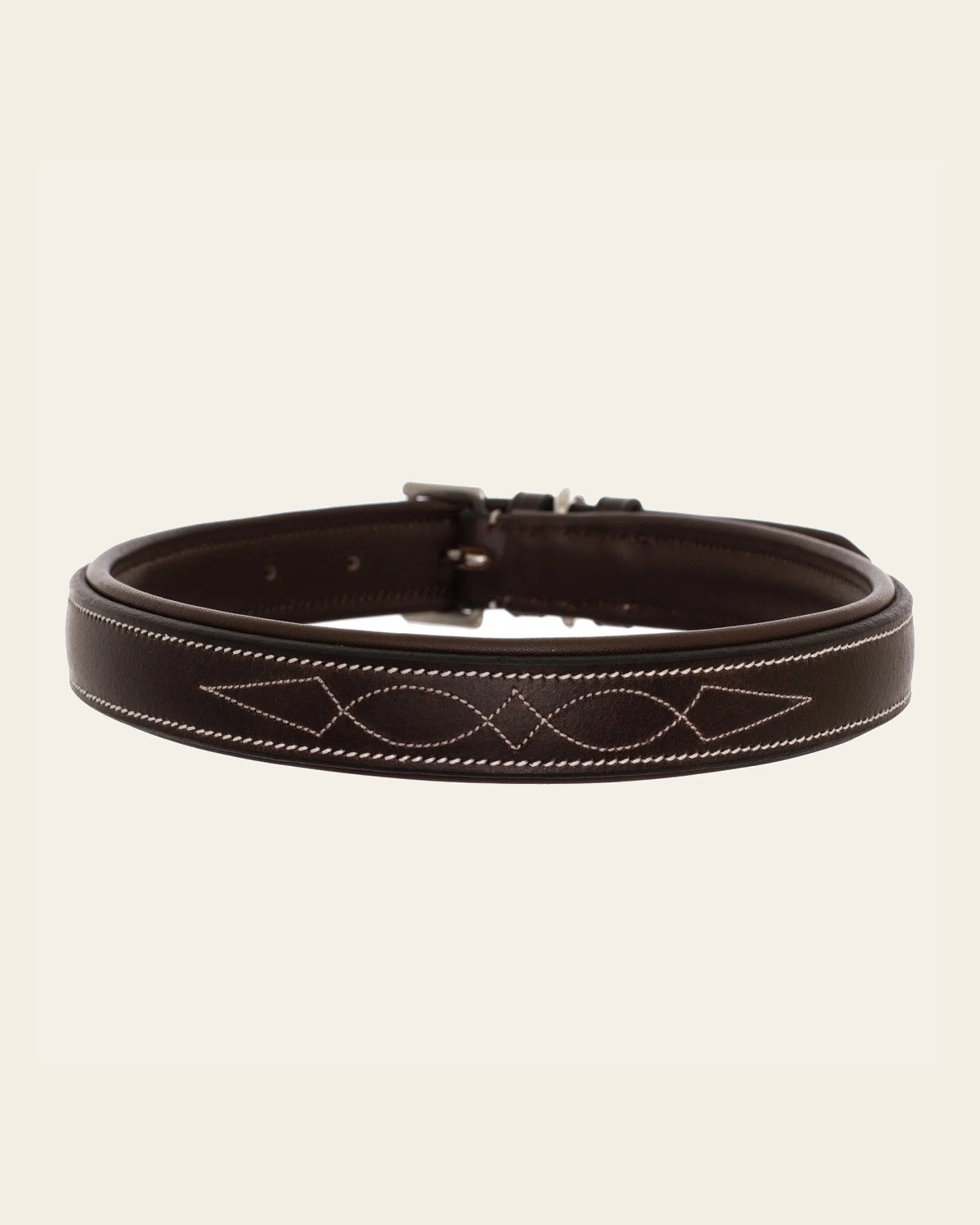 ExionPro Fancy Stitched Padded Leather Dog Collar - Havana Padding on a warm cream background