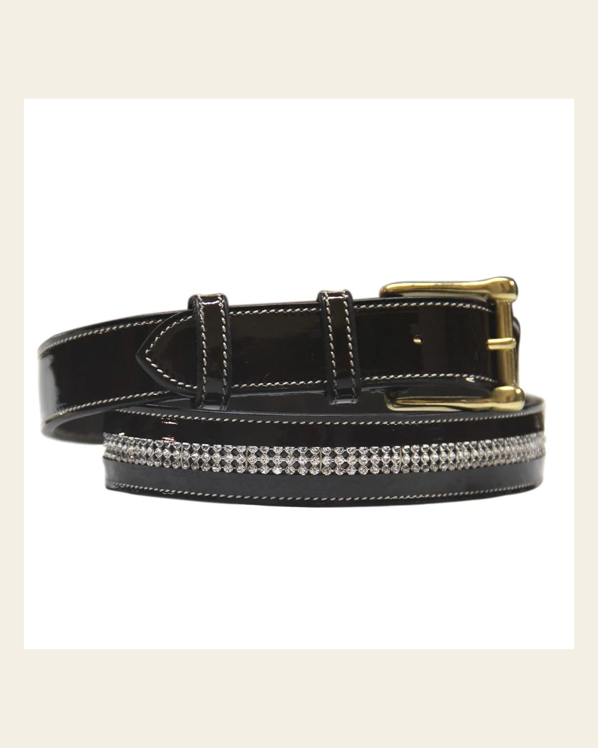 ExionPro Full Diamond Glossy Leather Belt on a warm cream background