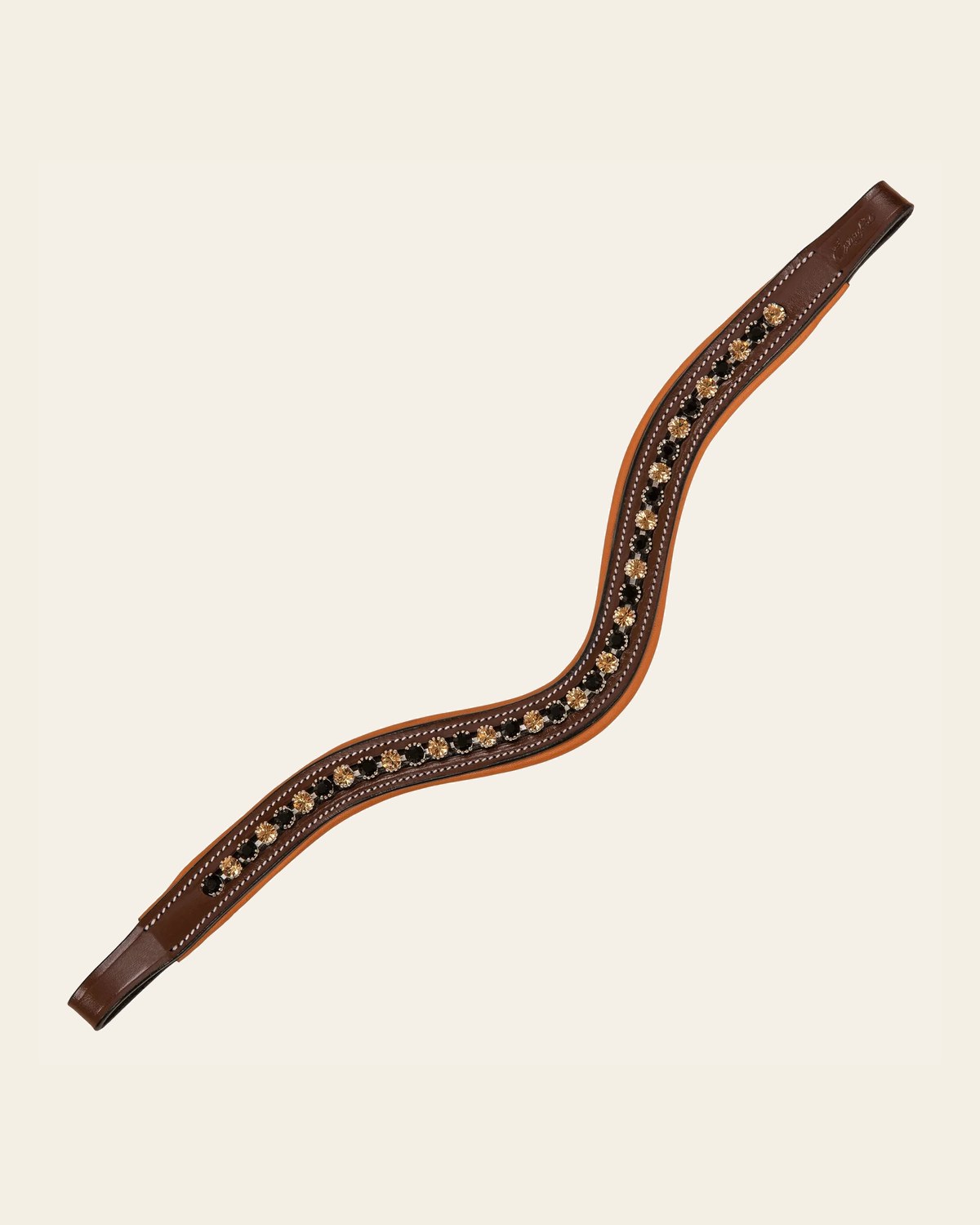 ExionPro Large Dual Coloured Glittering Black, Golden Crystal Browband on a warm cream background