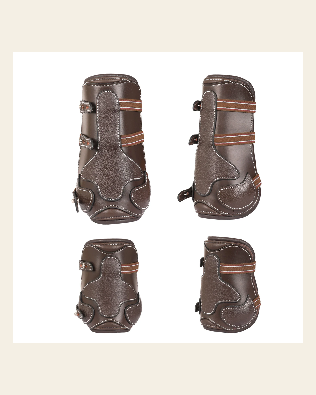 ExionPro Leather Horse Tendon Show Jump Boots - 404 on a warm cream background