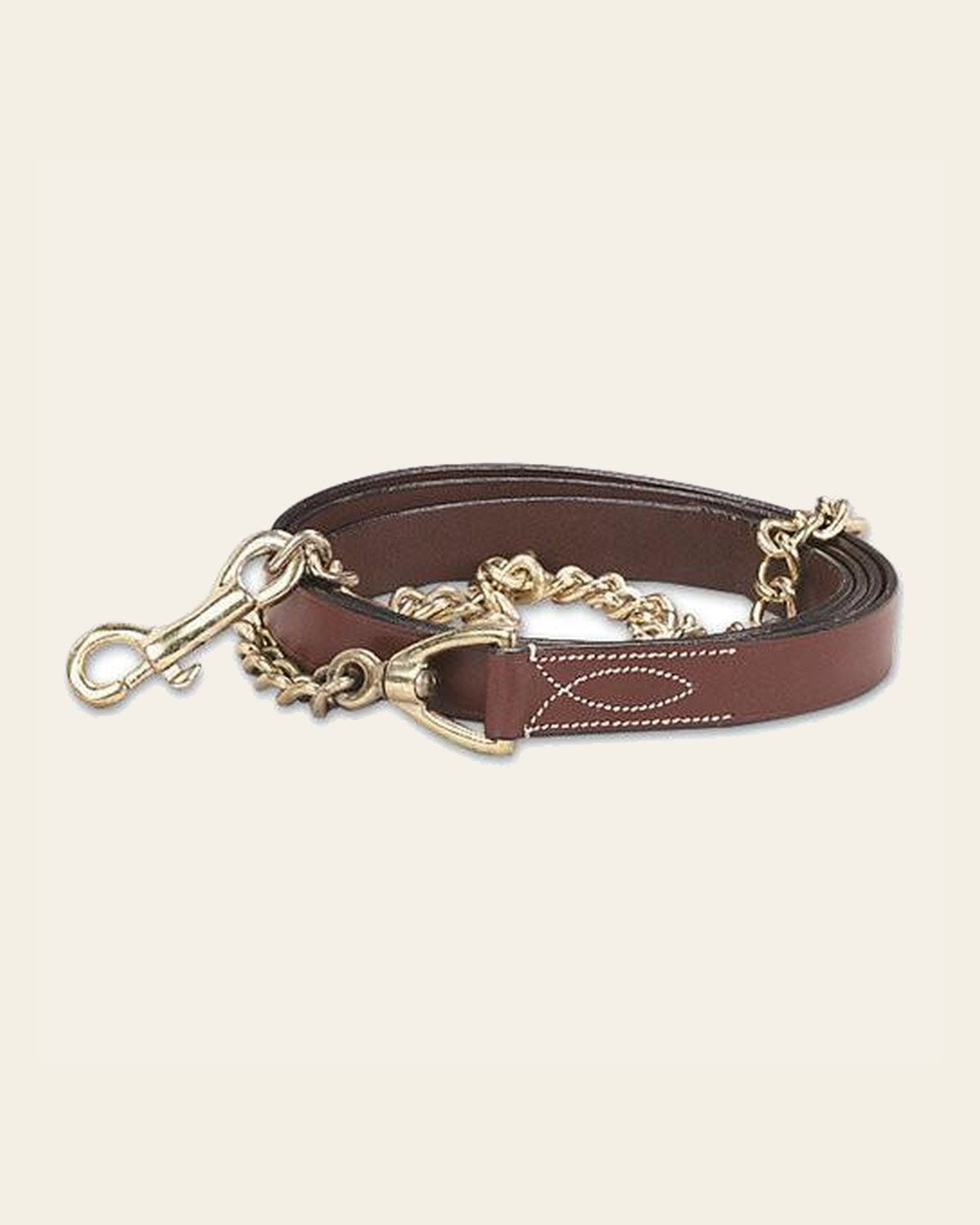 ExionPro Leather Lead with Single Brass Chain on a warm cream background