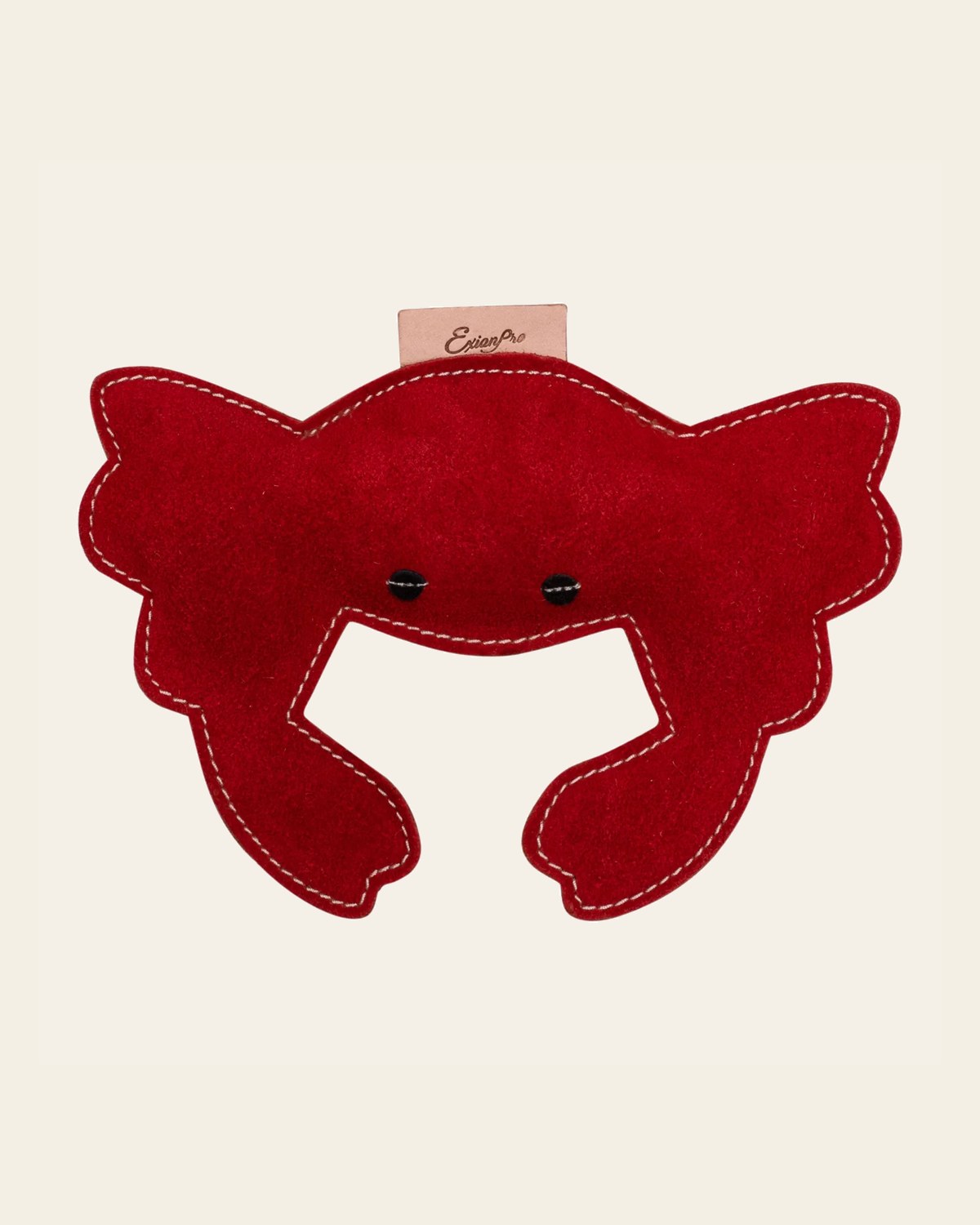 ExionPro Natural Leather Crab Dog Toy with Non Toxic Fiber Stuffing- Red Color on a warm cream background