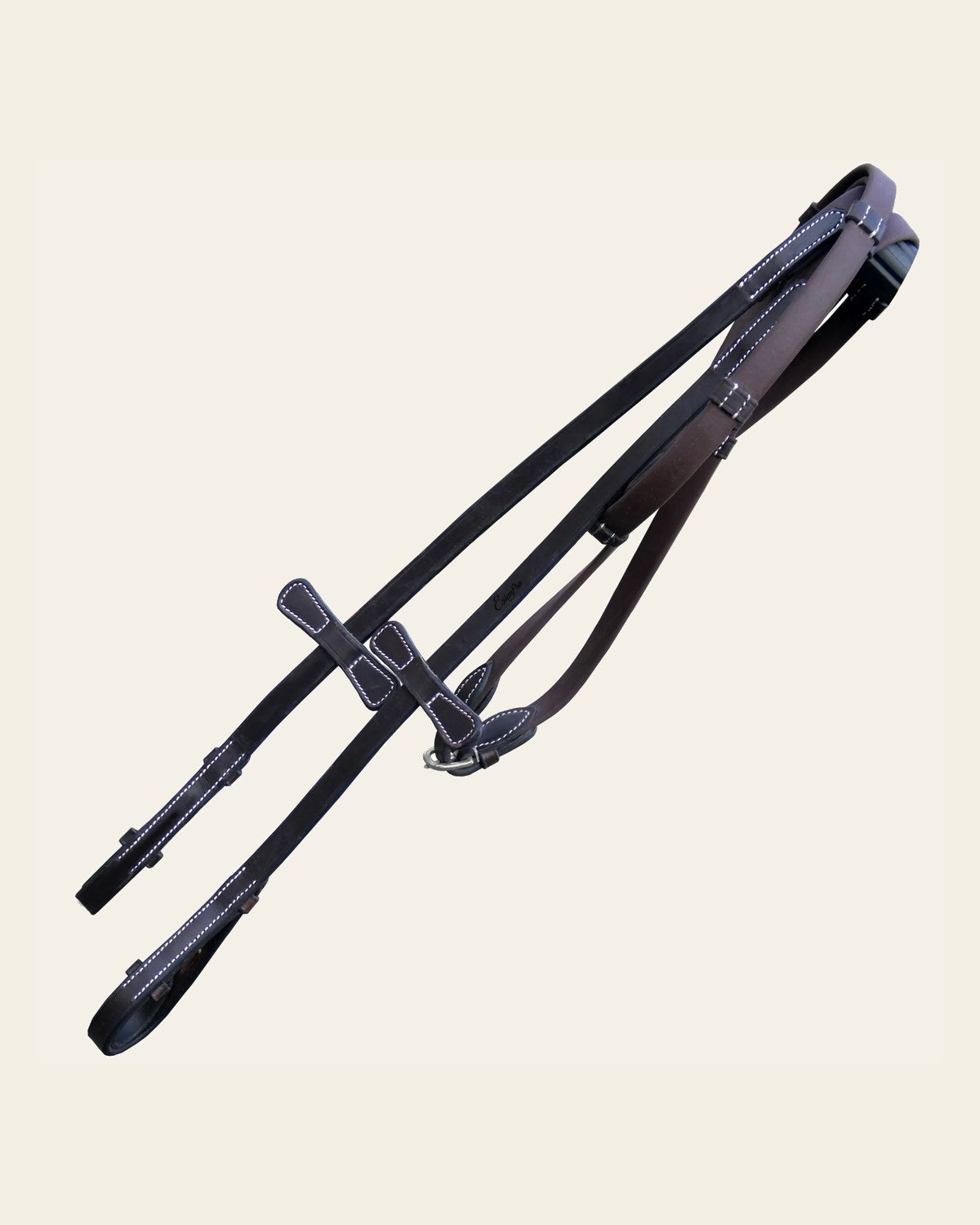 ExionPro Plain Rubber Reins with 7 Loops & Martingale Stoppers on a warm cream background