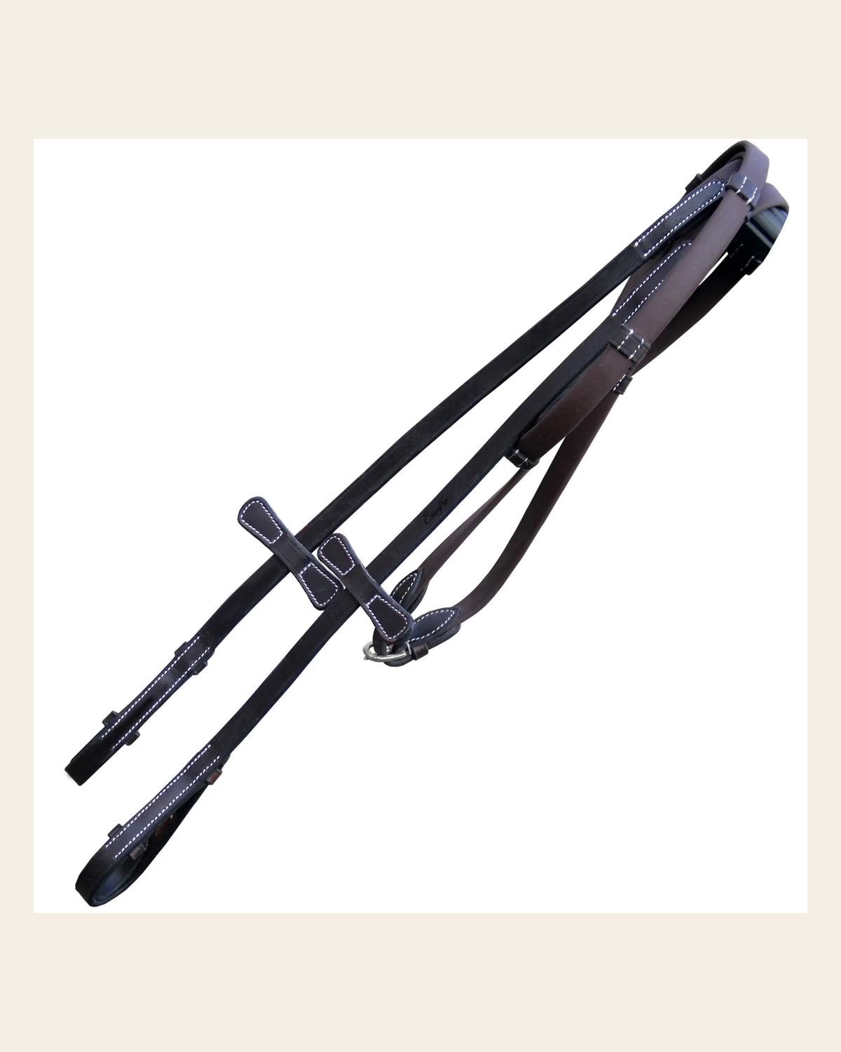 ExionPro Plain Rubber Reins with 7 Loops & Martingale Stoppers on a warm cream background