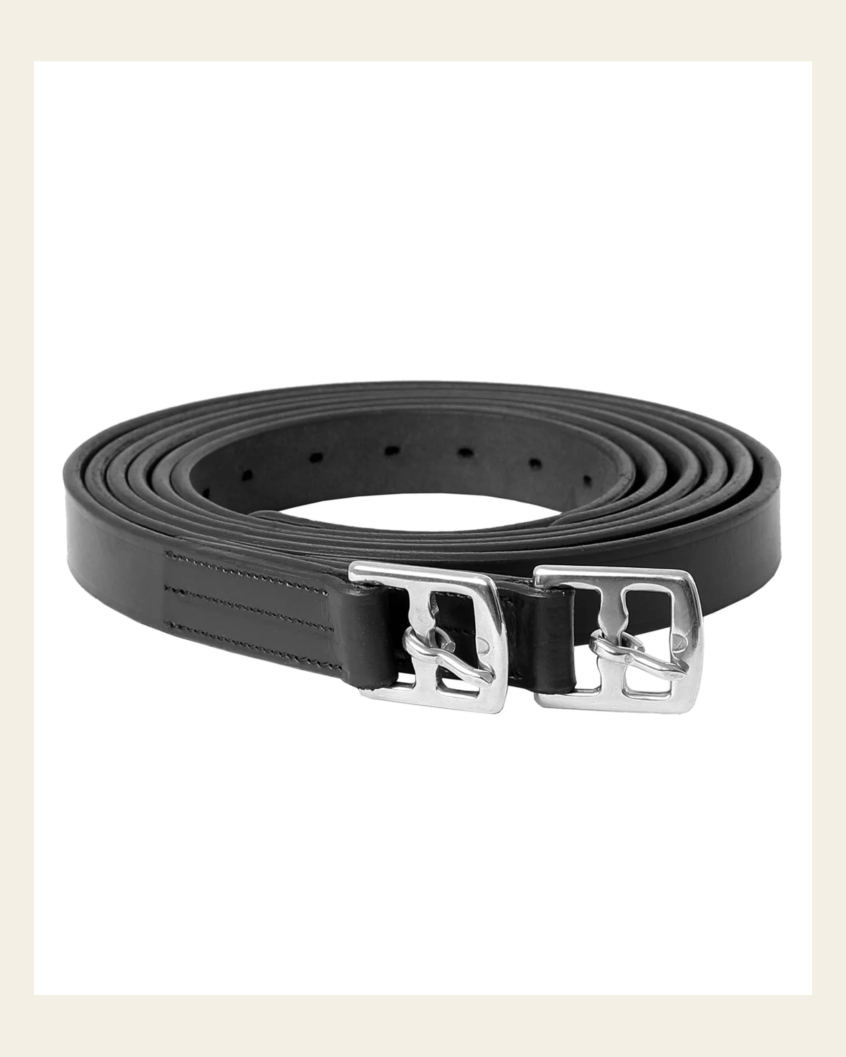 ExionPro Pre-Stretched Stirrup Leathers on a warm cream background