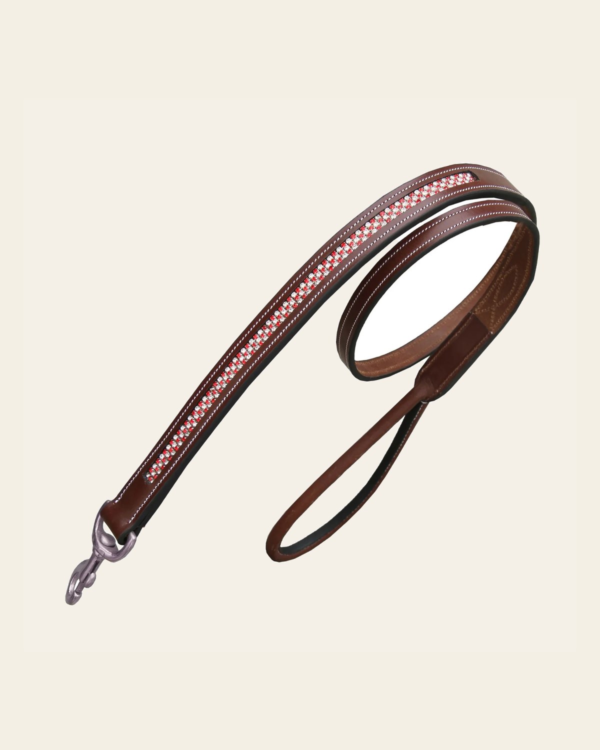 ExionPro Red Bling Padded Dog Leash on a warm cream background