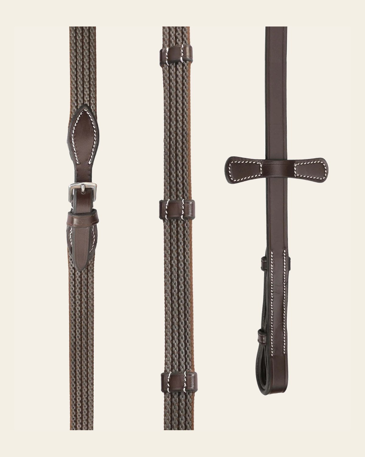 ExionPro Rubber Web Reins on a warm cream background