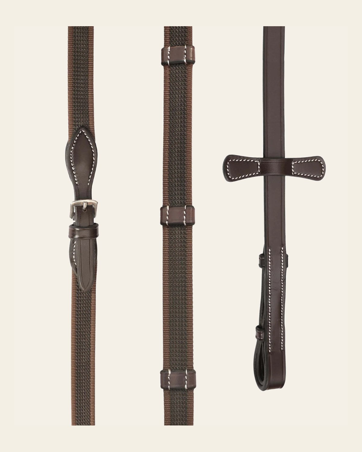 ExionPro Rubberized Web Reins on a warm cream background