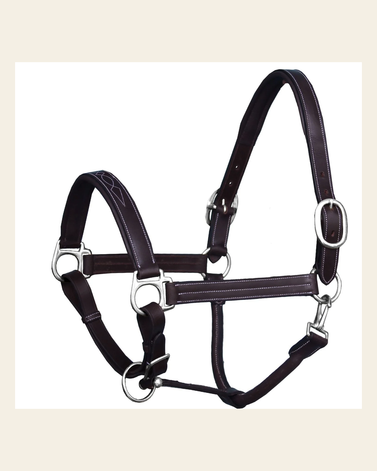 ExionPro Triple Stitched Halter - Brass Nickel Hardware on a warm cream background