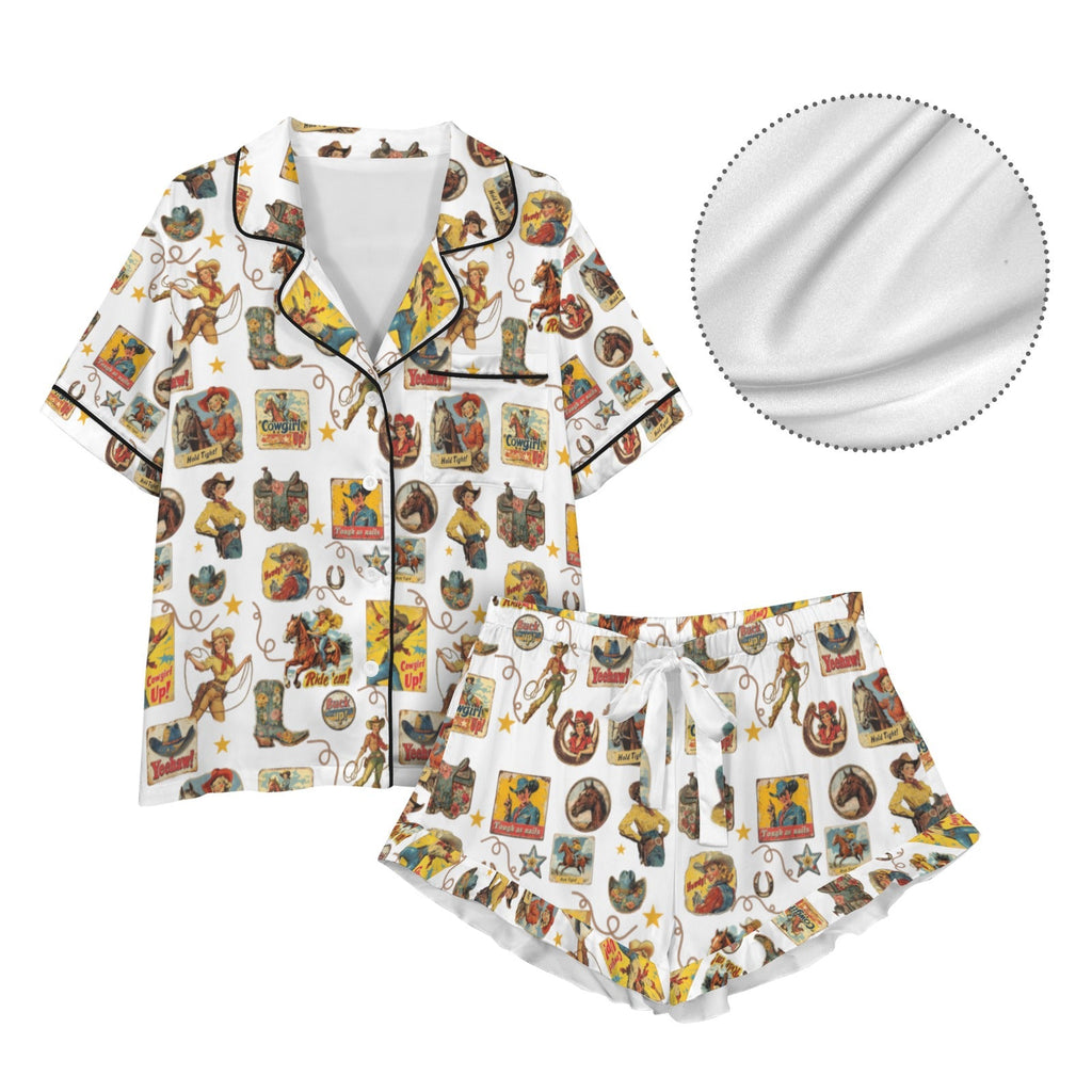 Baha Ranch Vintage Cowgirl Collage Western Satin Ruffle Pajama Set by Baha Ranch Western Wear - product image 4