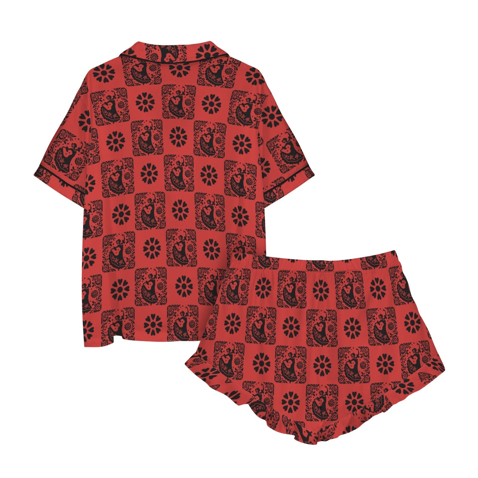 Baha Ranch Colores de Mexico Red Flamenco Mexican Tile Talavera Floral Satin Pajamas by Baha Ranch Western Wear - product...