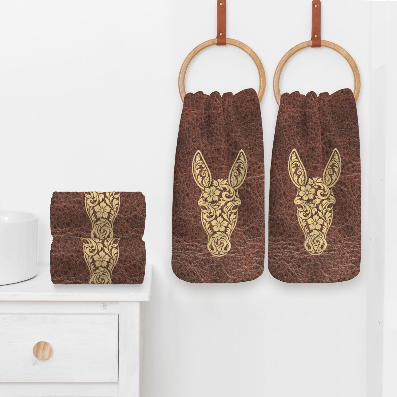 Baha Ranch Tooled Donkey Set of 4 Kitchen Dish Towels Made in America by Baha Ranch Western Wear