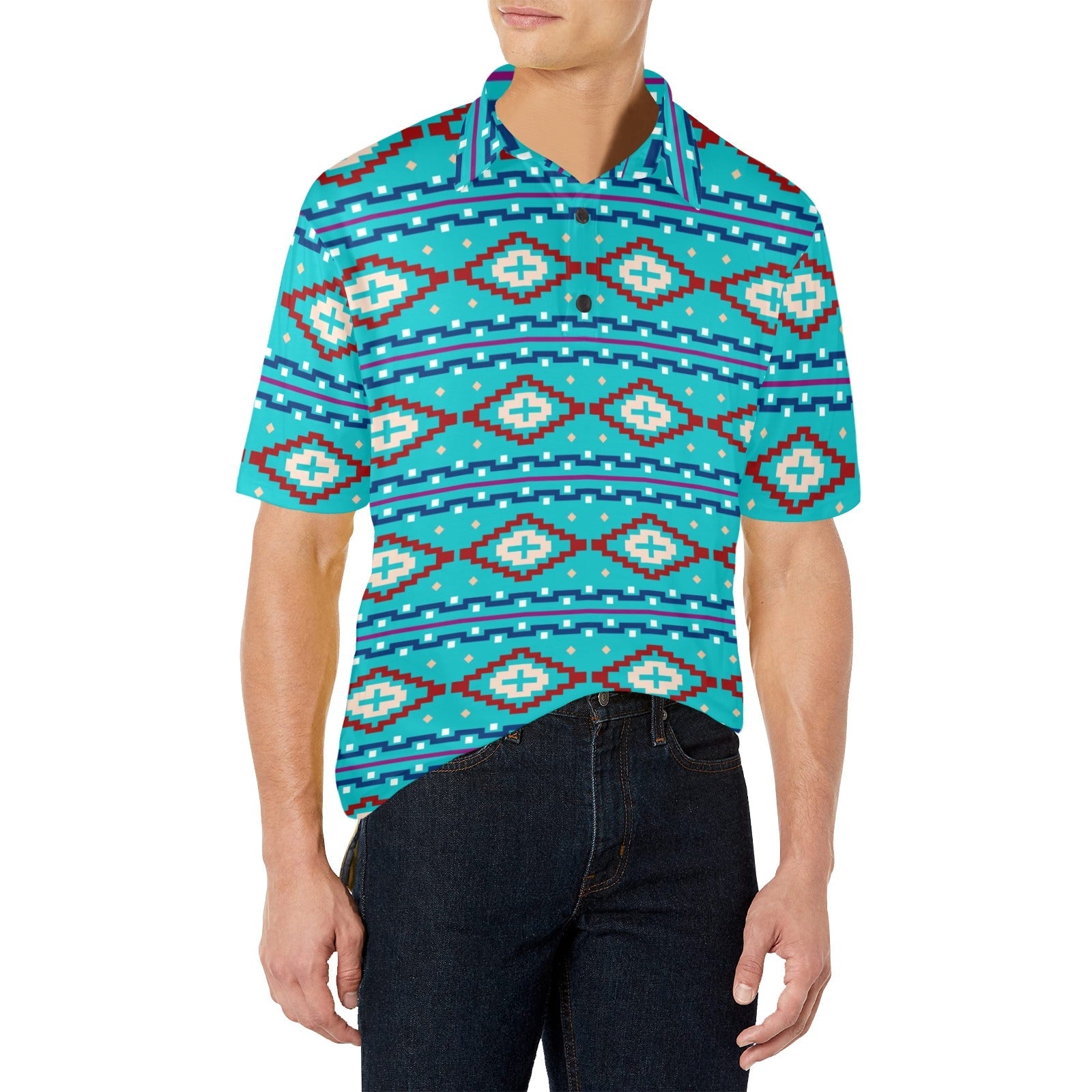 Baha Ranch Turquoise Aztec Polo by Baha Ranch Western Wear - product image 3