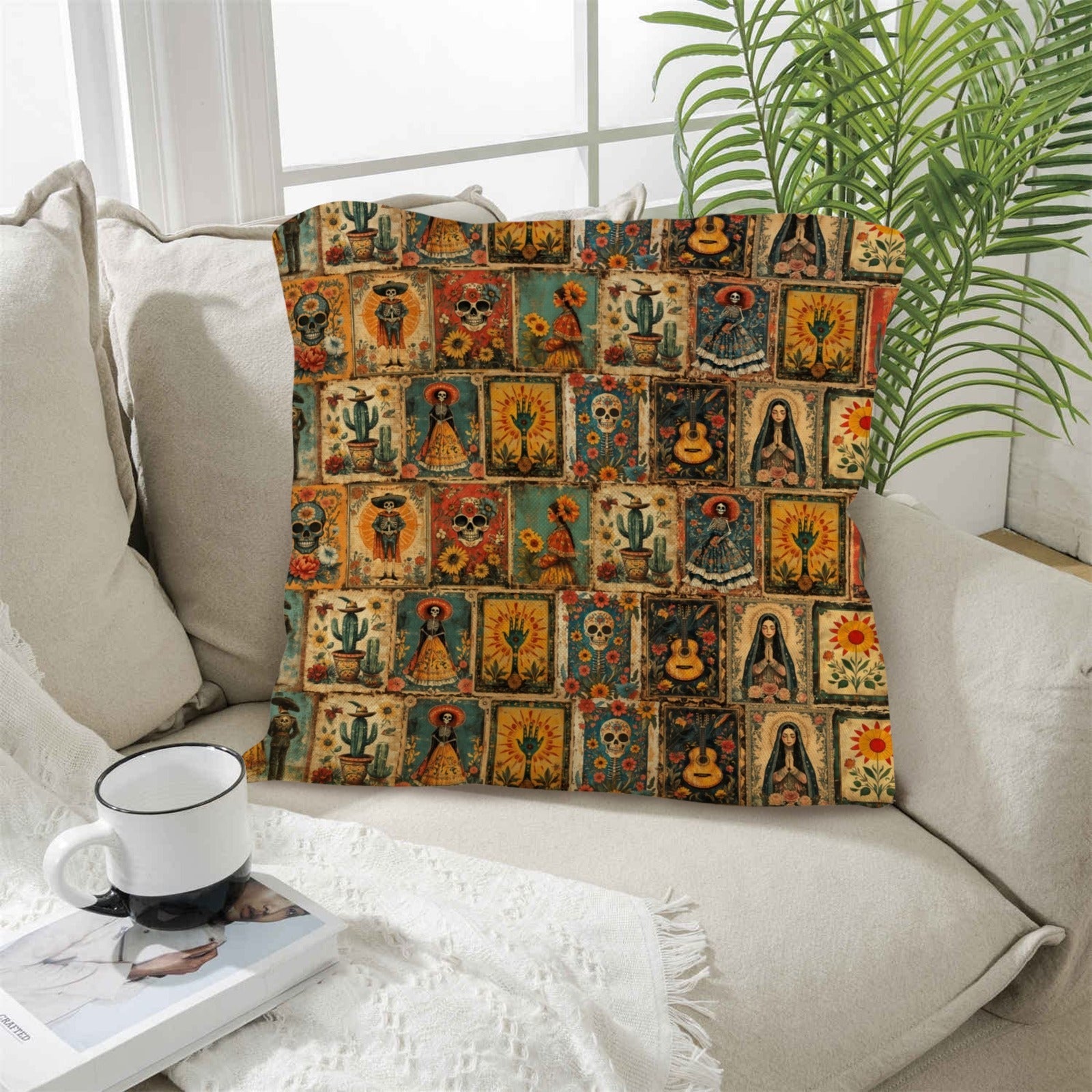 Colores de Mexico Dia de los Muertes Pillow Case Made in America by Baha Ranch Western Wear