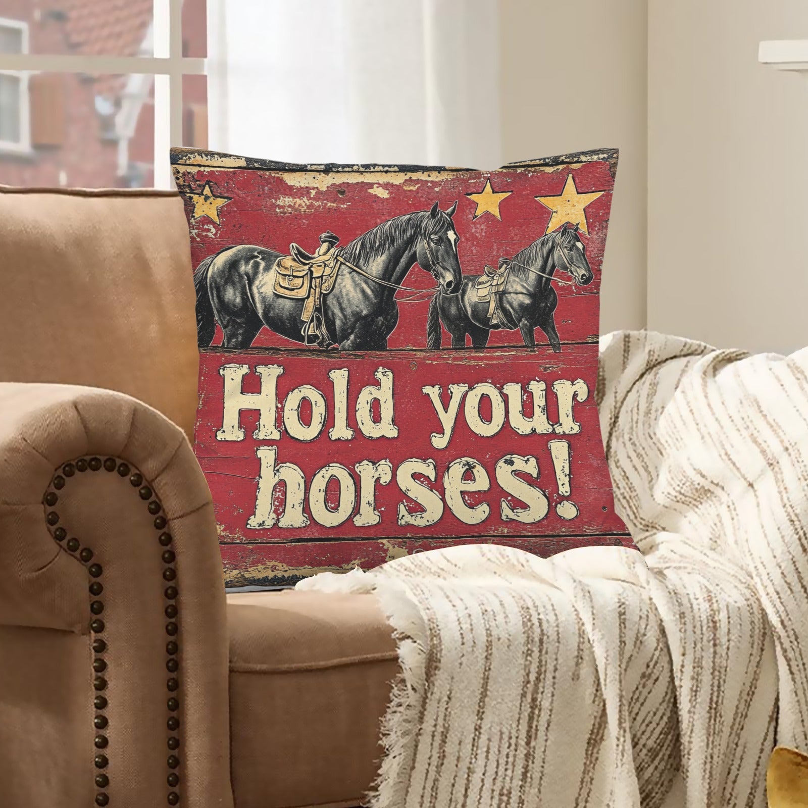 Baha Ranch Hold Your Horses Velvety Soft Pillow Case Made in America by Baha Ranch Western Wear