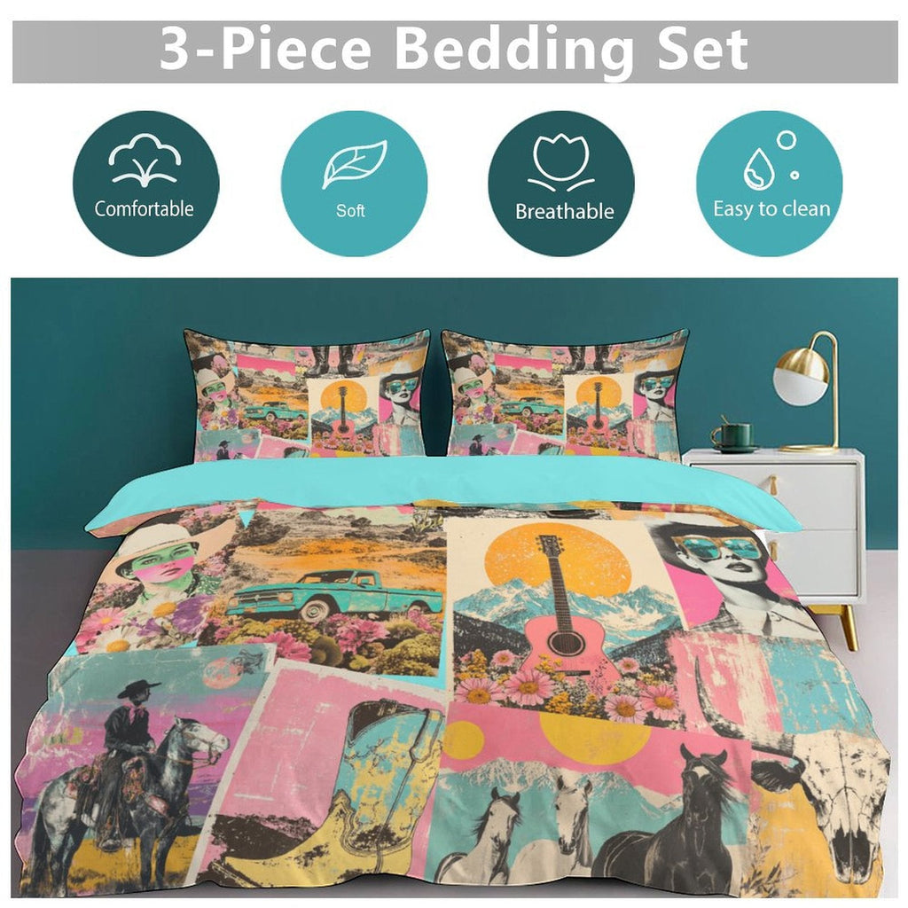 Baha Ranch Retro Pop Western 3-Piece Bedding Set (1 Duvet Cover + 2 Pillow Shams) – 102"×90" by Baha Ranch Western Wear -...