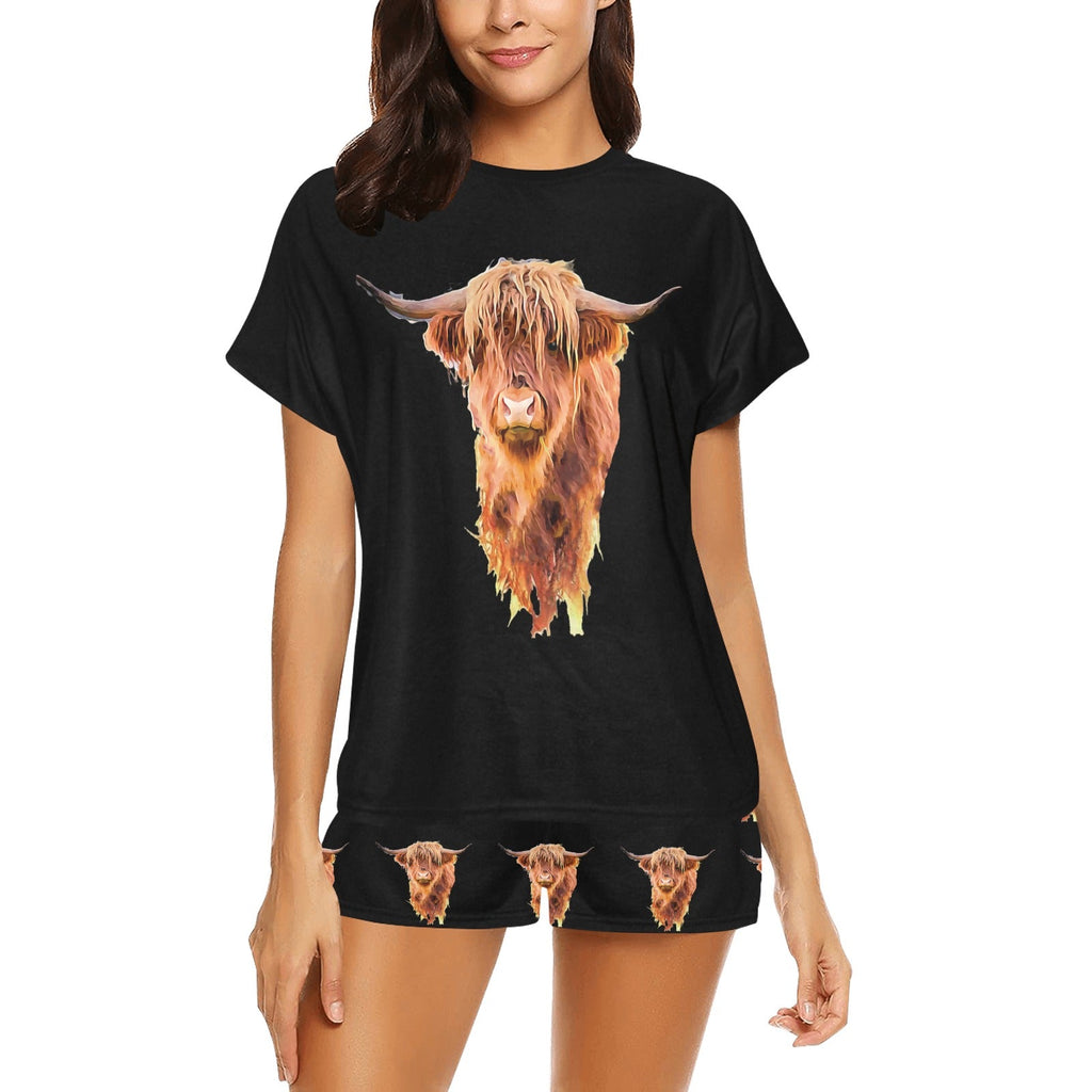 Baha Ranch Highland Cow Women's Western Top and Short Pajama Set by Baha Ranch Western Wear