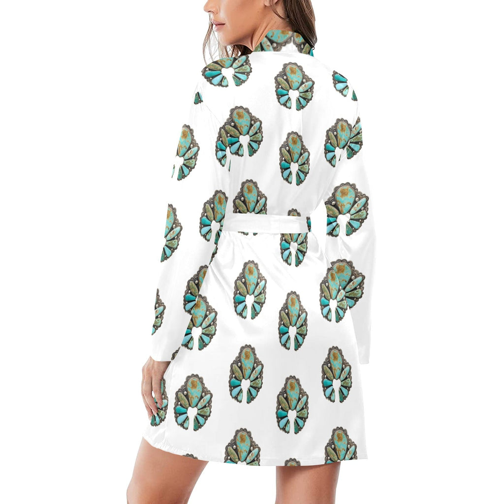 Baha Ranch Turquoise Naja Women's Long Sleeve Belted Satin Feel Dressing Lounge Robe by Baha Ranch Western Wear - product...