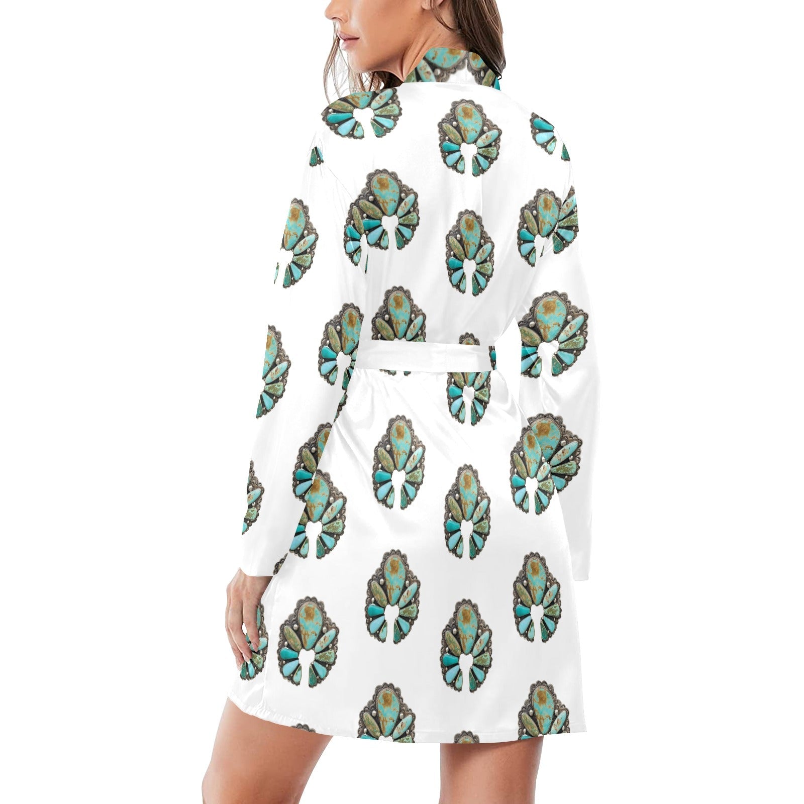 Baha Ranch Turquoise Naja Women's Long Sleeve Belted Satin Feel Dressing Lounge Robe by Baha Ranch Western Wear - product...