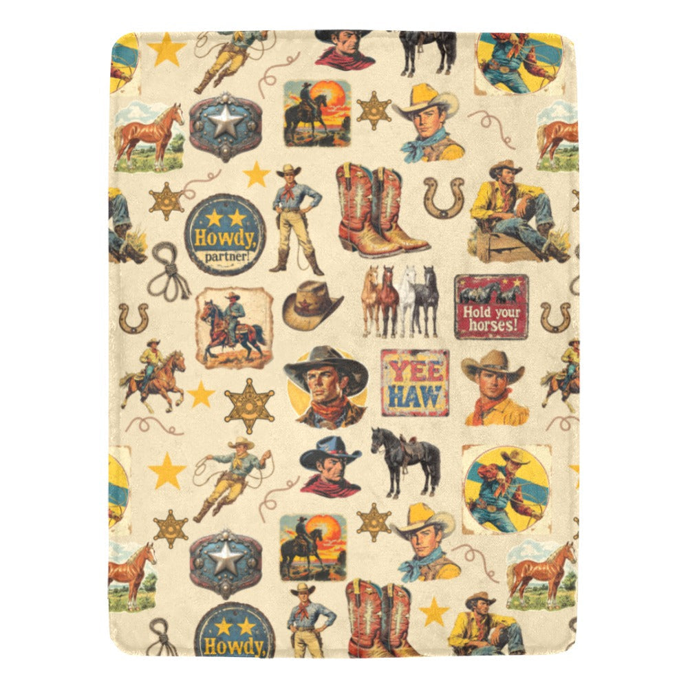 Baha Ranch Vintage Cowboy Collage Ultra-Soft Micro Fleece Blanket 60" x 80" Made in America by Baha Ranch Western Wear -...
