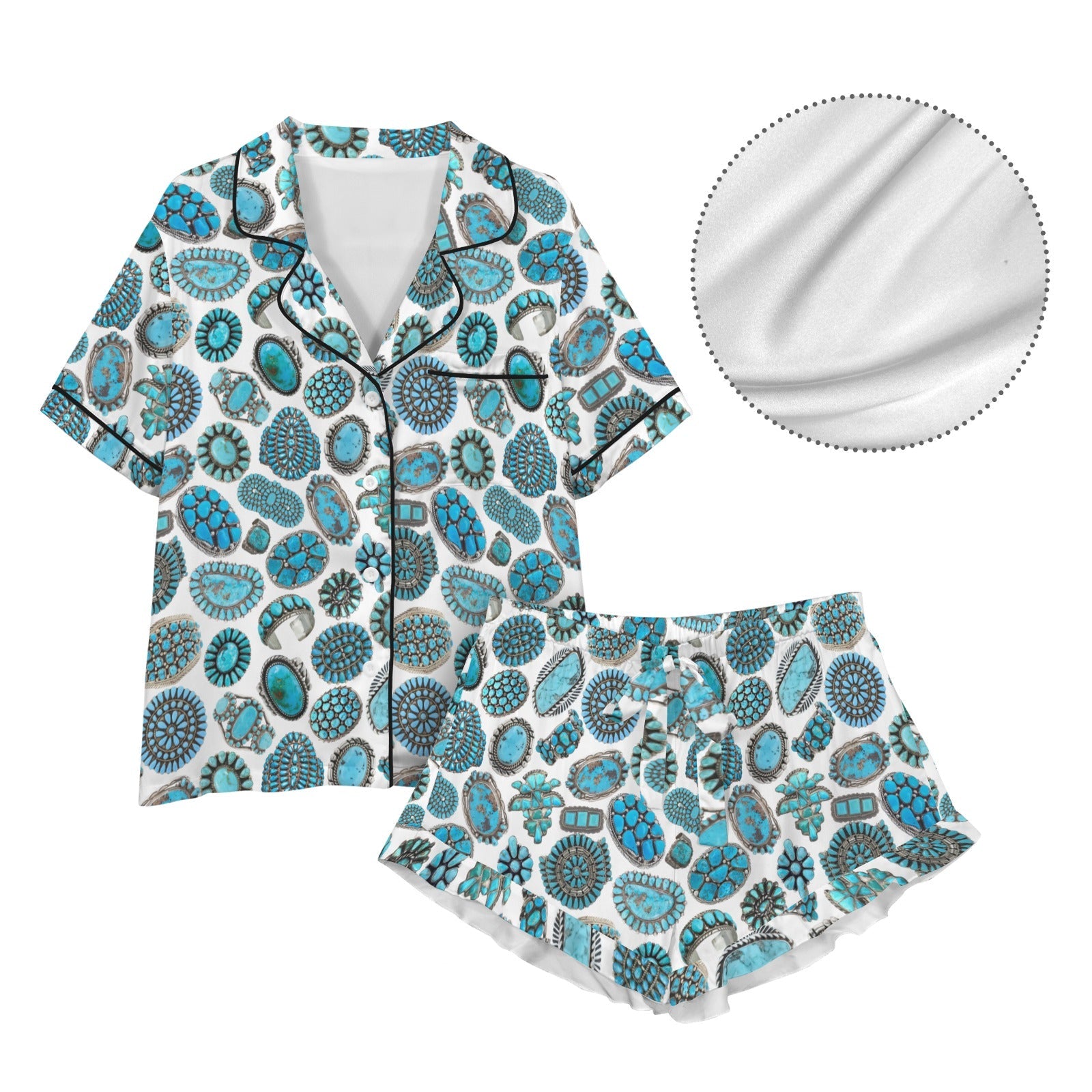 Baha Ranch Turquoise Crazy Satin Ruffle Western Pajama Set by Baha Ranch Western Wear - product image 4