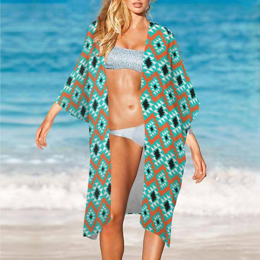 Baha Ranch Turquoise Aztec Duster Kimono Coverup by Baha Ranch Western Wear - product image 2