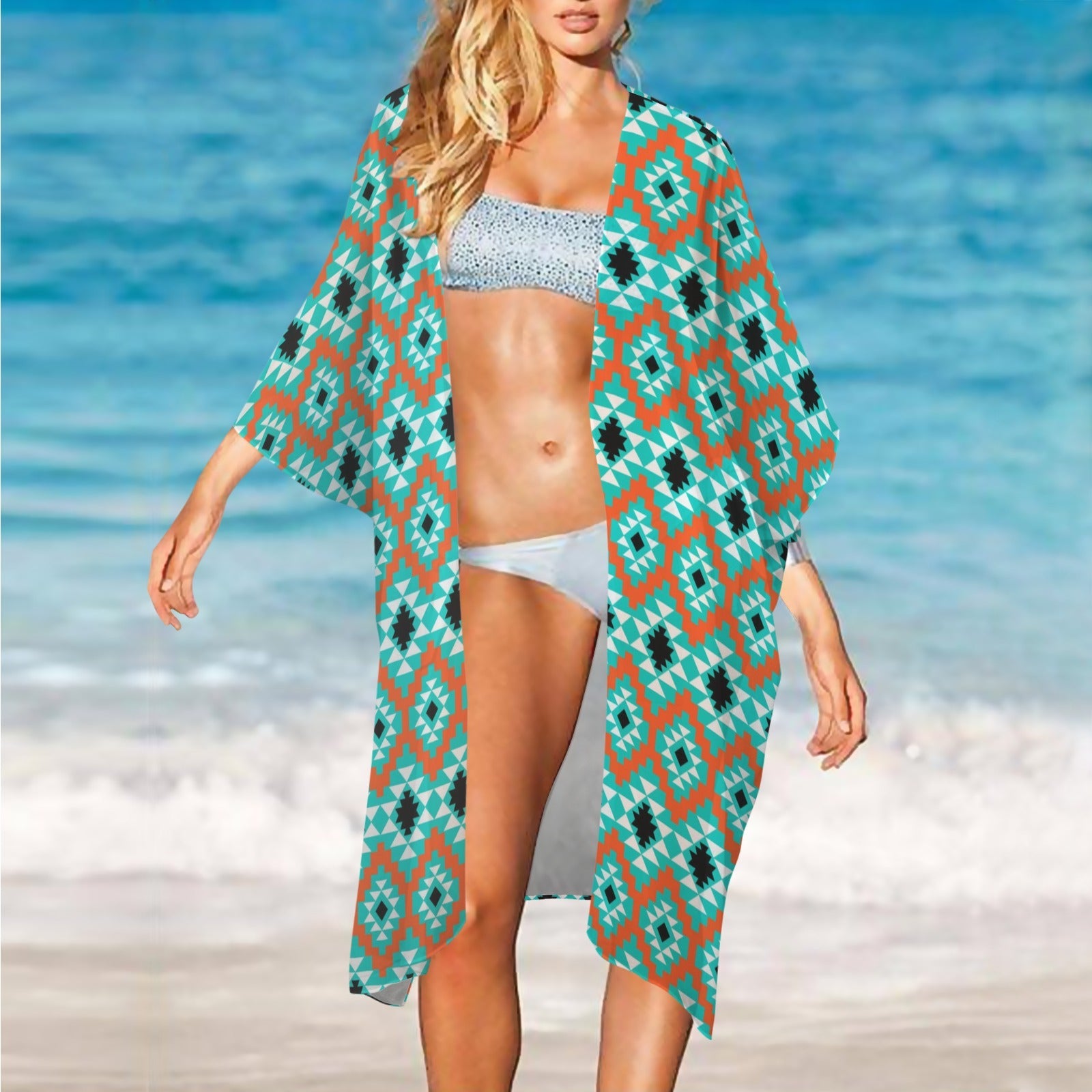 Baha Ranch Turquoise Aztec Duster Kimono Coverup by Baha Ranch Western Wear - product image 2
