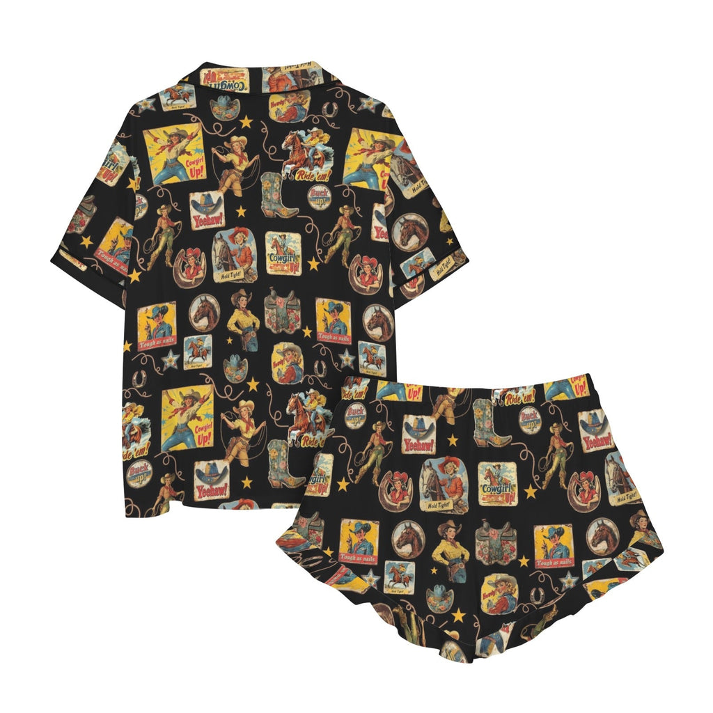 Baha Ranch Vintage Cowgirl Collage Western Ruffle Satin Pajama Set by Baha Ranch Western Wear - product image 5