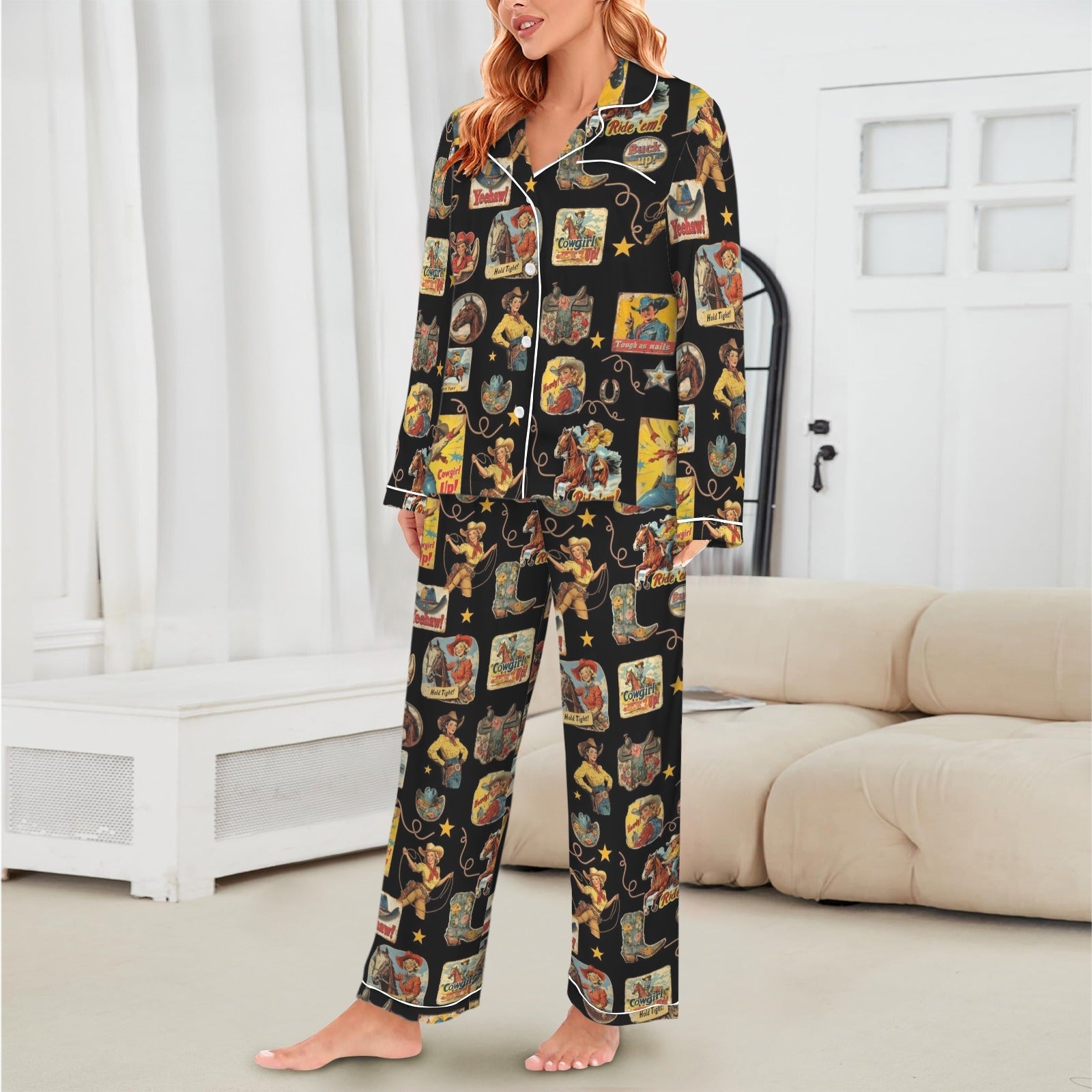 Baha Ranch Vintage Cowgirl Collage Western Satin Pajamas by Baha Ranch Western Wear - product image 3