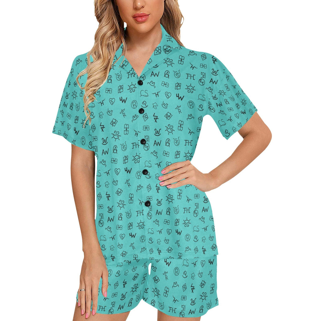 Baha Ranch Mini Turquoise Cattle Brands Women's Western Pajama Set by Baha Ranch Western Wear