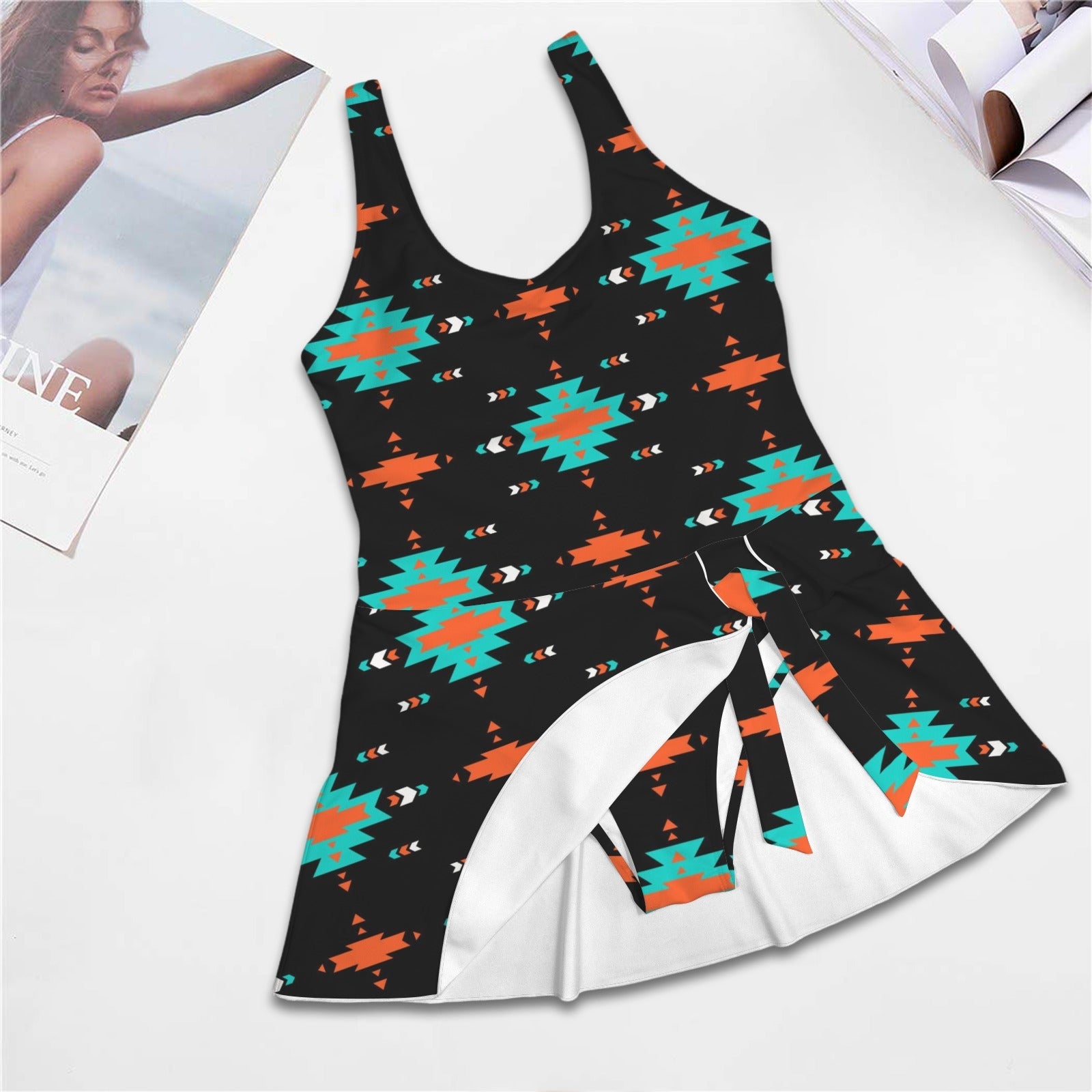 Baha Ranch Turquoise Orange Aztec Skirted Swimsuit by Baha Ranch Western Wear - product image 5