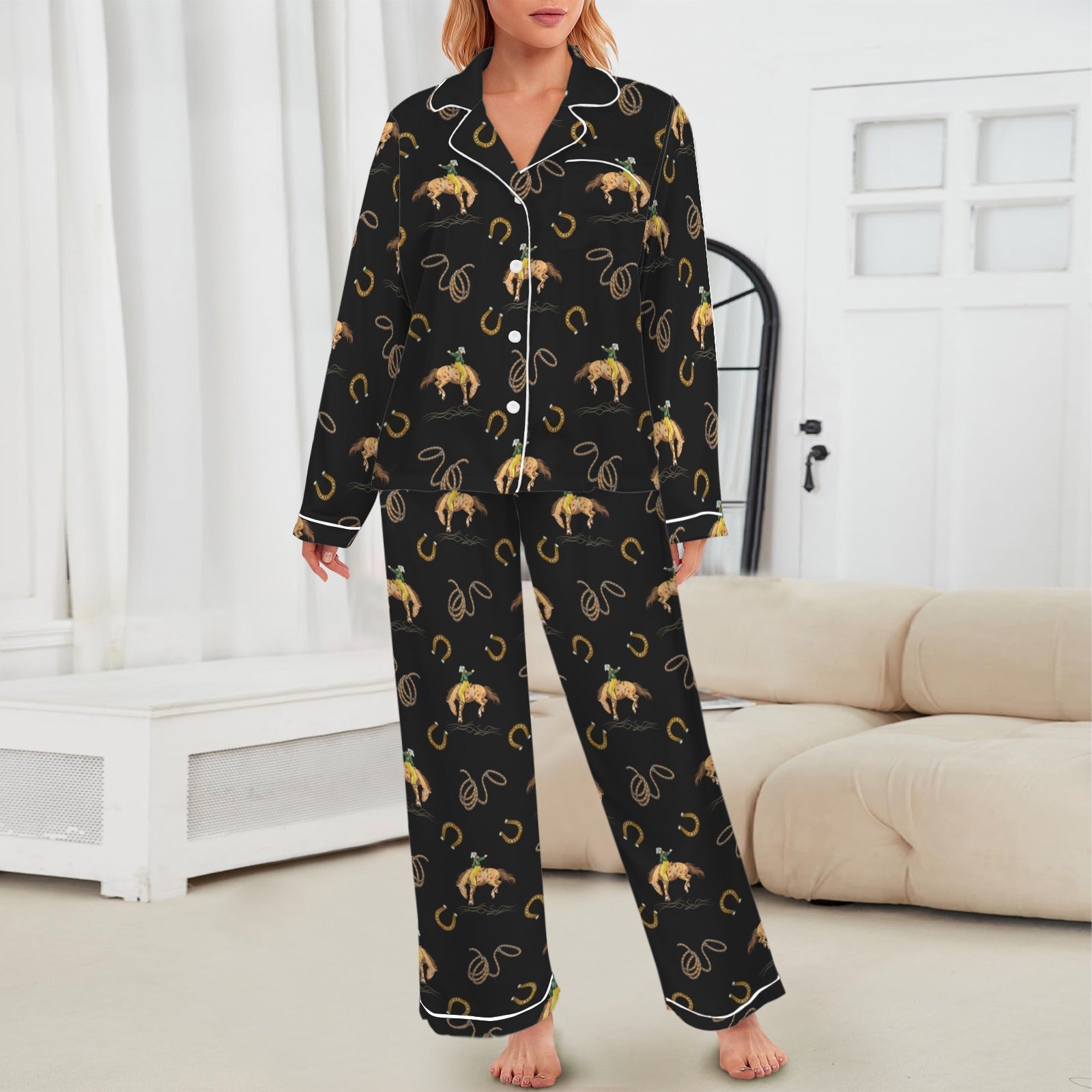 Baha Ranch All Cowboy Western Satin Long Pajamas by Baha Ranch Western Wear