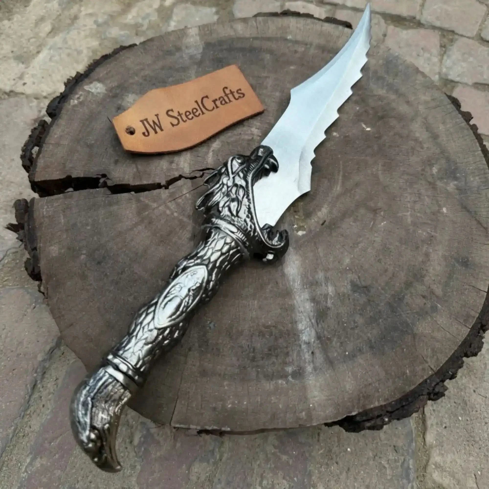 Handmade Fantasy Dagger Replicain Satin Steel with Dragon Handle