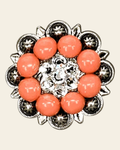 Fashion Coral & Clear Antique Silver 1.25" European Crystal Concho on a warm cream background