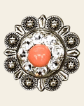 Fashion Coral & Clear Antique Silver 1" European Crystal Concho on a warm cream background