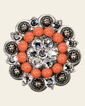 Fashion Coral & Clear Antique Silver 2" European Crystal Concho on a warm cream background