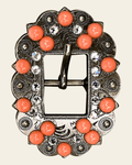 Fashion Coral & Clear Antique Silver European Crystal Cart Buckle on a warm cream background