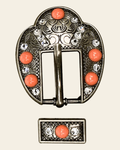 Fashion Coral & Clear Antique Silver European Crystal Fancy Buckle& on a warm cream background