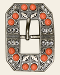 Fashion Coral & Clear Antique Silver European Crystal Square Cart Buckle on a warm cream background