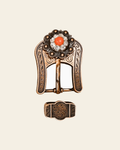 Fashion Coral and Clear Copper European Crystal Buckle and Keeper Set on a warm cream background
