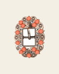 Fashion Coral & Clear Copper European Crystal Cart Buckle on a warm cream background