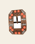 Fashion Coral & Clear Copper European Crystal Square Cart Buckle on a warm cream background